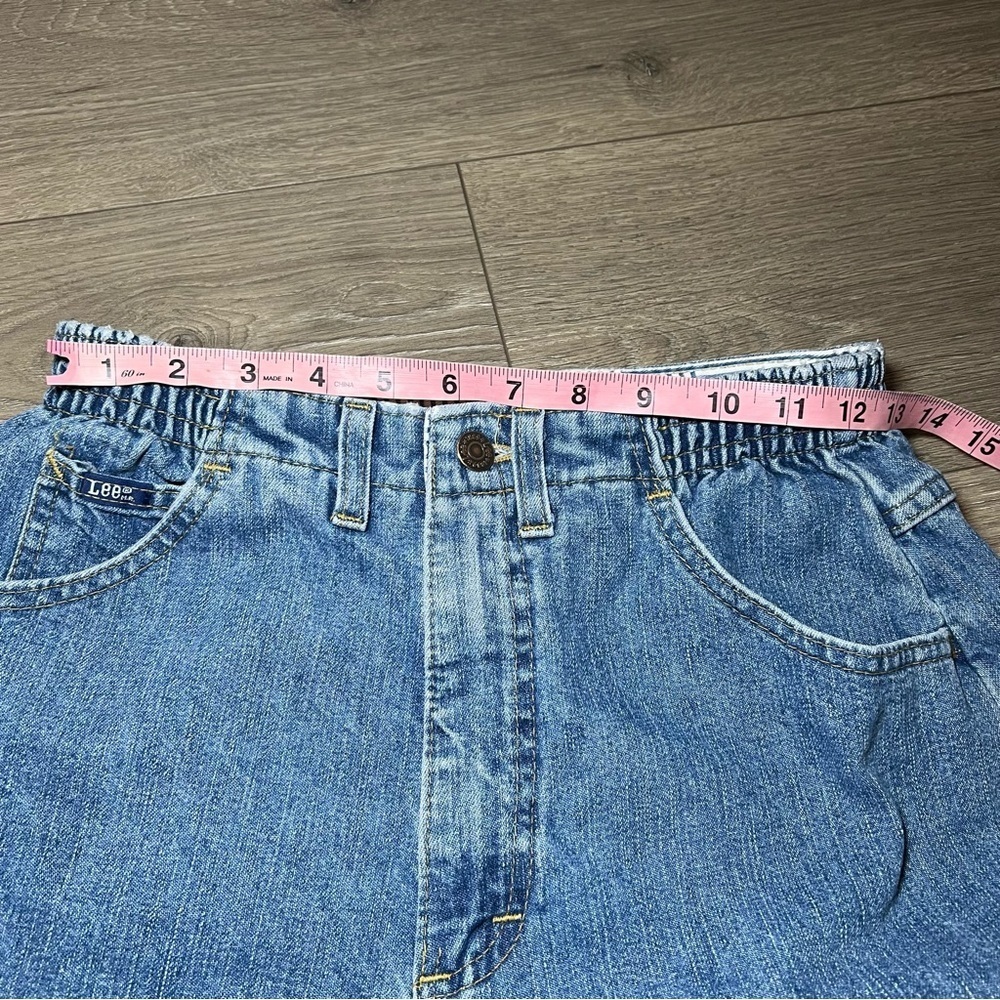 VTG Lee Mom Denim Jean Shorts 3 Blue Medium Wash High Waisted Side Elastic - Picture 6 of 9